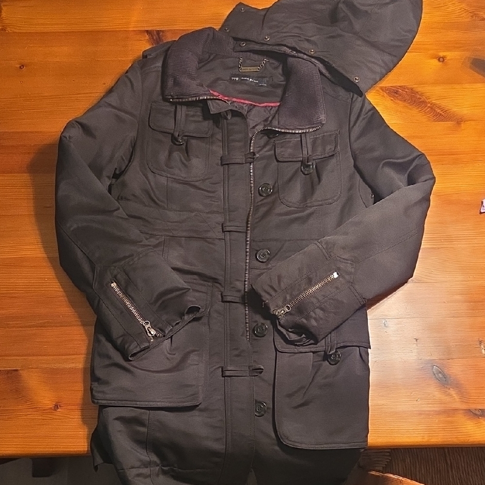 Zara Basic Jacket Deep Brown Hooded Jacket with Z… - image 1